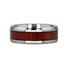 Silver ring with a wooden inlay on a white background