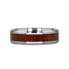 Silver ring with a wooden inlay on a white background