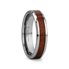 Tungsten carbide ring with a wooden inlay on a white background