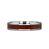 Silver ring with a wooden inlay on a white background