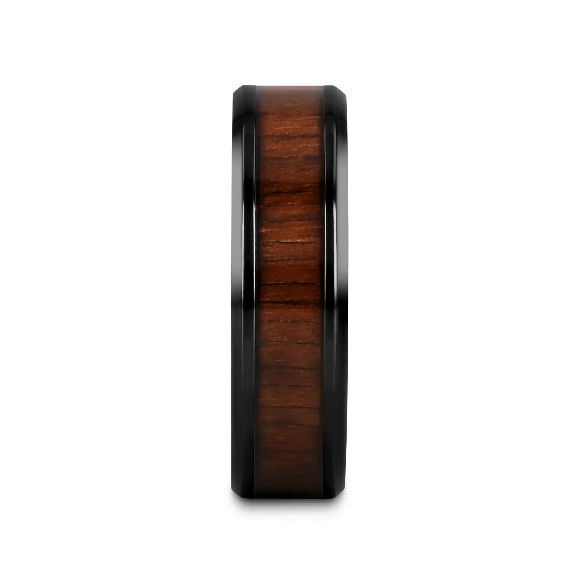Delphi black titanium black walnut wood ring, 6mm side view