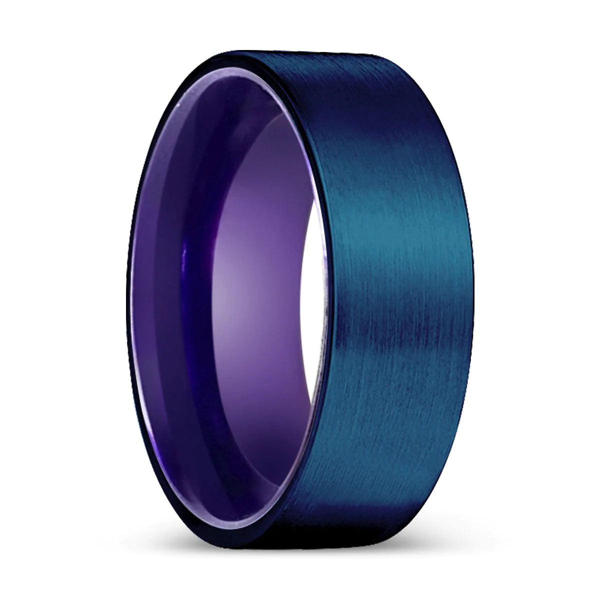 Nigel Blue Brushed Flat Tungsten Wedding Ring Deep Purple Inside - 6mm - 10mm