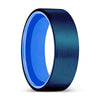 Dinos Blue Brushed Flat Tungsten Carbide Wedding Band - 6mm - 10mm