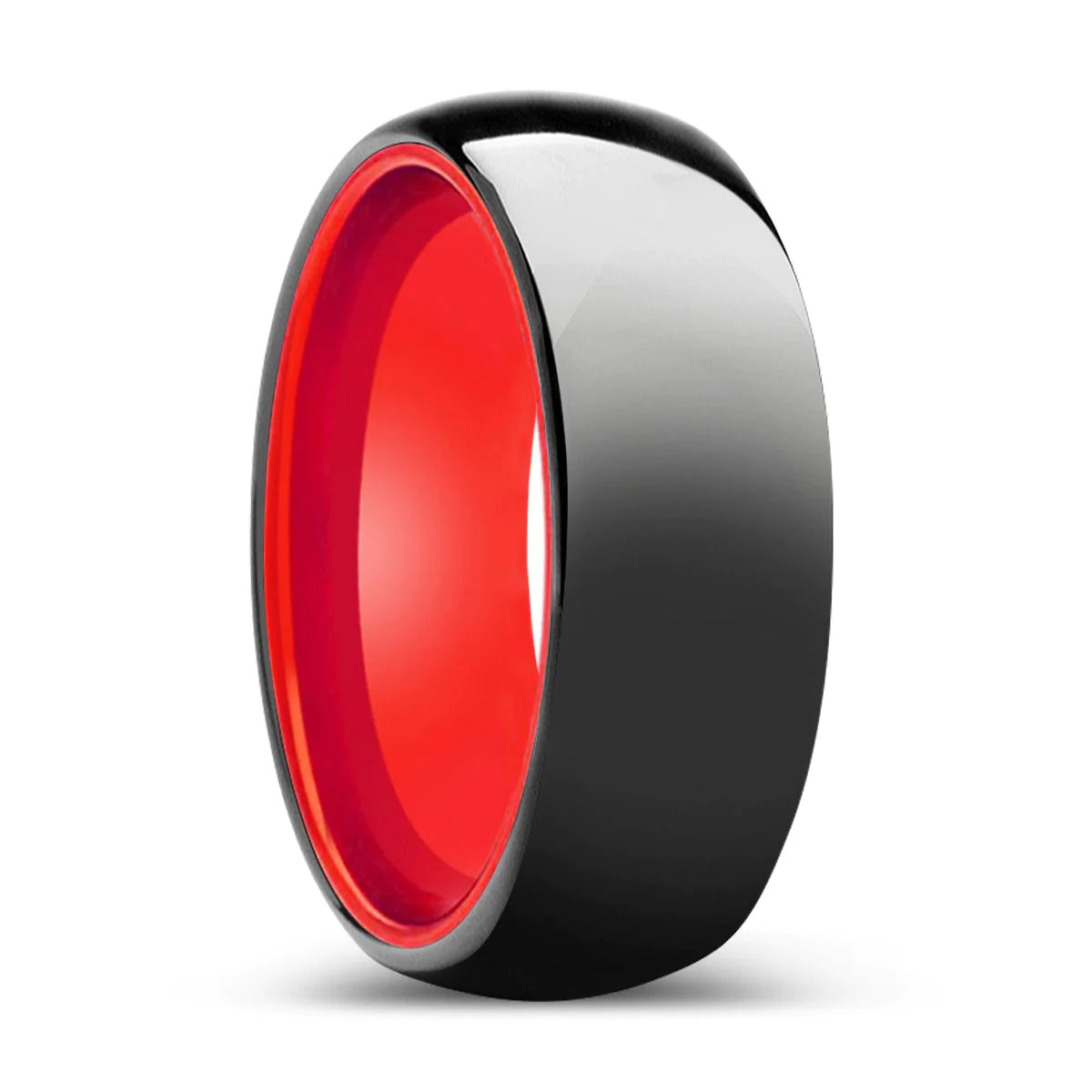 MABON Black Polished Domed Tungsten Ring Red Aluminum Inside - 6mm - 10mm