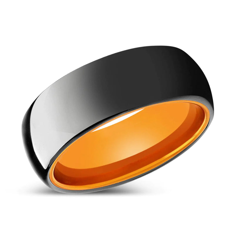 SANTO Domed High Polish Black Tungsten Ring with Orange Inside - 6mm - 10mm