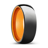 SANTO Domed High Polish Black Tungsten Ring with Orange Inside - 6mm - 10mm