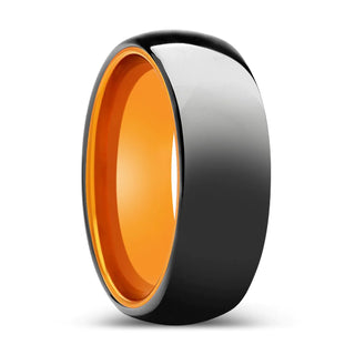 SANTO Domed High Polish Black Tungsten Ring with Orange Inside - 6mm - 10mm - 6mm / 5 / Tungsten