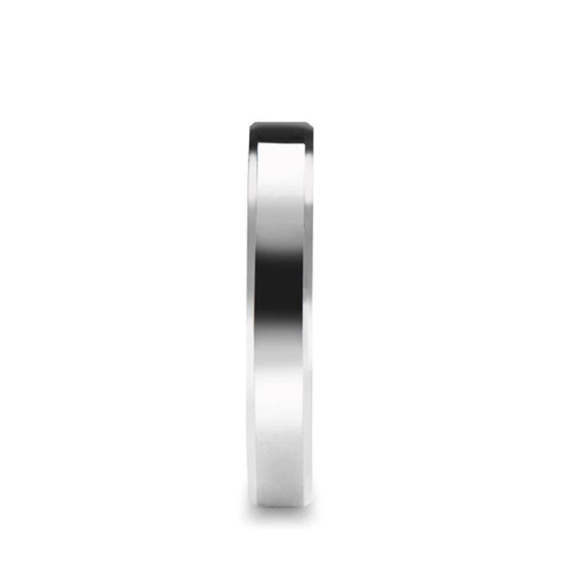 Ladies White Tungsten Wedding Band with Beveled Edges - 4mm - 6mm