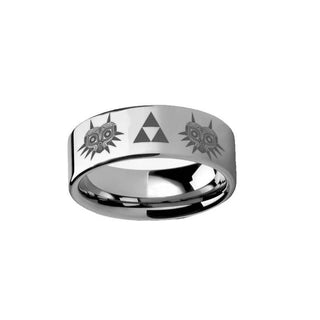 Legend of Zelda Majora Mask Triforce Pipe Cut Tungsten Carbide Ring - 2mm - 12mm - 2mm / 5