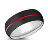 Macon Black Domed Tungsten Ring Red Grooved Center - 6mm & 8mm
