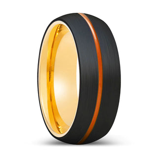 Marcos Gold Inner Black Brushed Domed Tungsten Ring Orange Groove  6mm - 8mm - 6mm / 5 / Tungsten