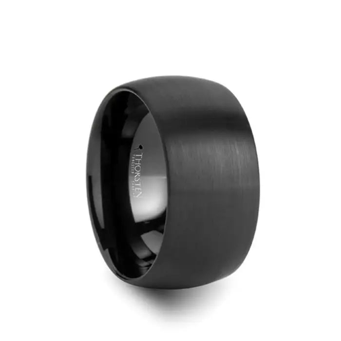 Tarlo Round Black Tungsten Carbide Wedding Ring With Brushed Finish - 12mm