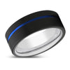 Mathis Flat Black Brushed Tungsten Ring Blue Offset Groove - 6mm & 8mm