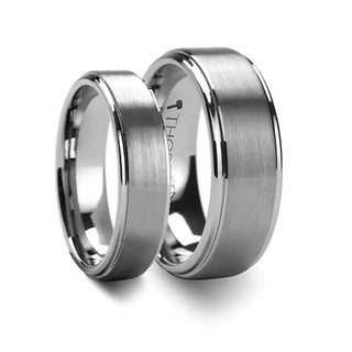 Nakos Matching Rings Set Raised Center With Brush Finish Tungsten Ring - 6mm & 8mm - 6mm / 6mm / Tungsten