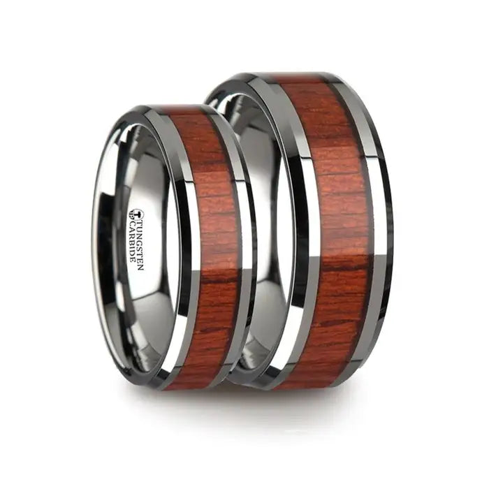 Nello Matching Ring Set Tungsten Wood Ring With Padauk Real Wood Inlay - 6mm & 8mm