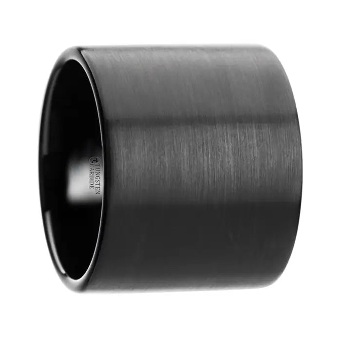 Temel Extra Wide  Flat Black Tungsten Carbide Ring With Brushed Finish - 20mm