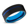 Deus Black Brushed Tungsten Carbide Ring Blue Offset Groove - 6mm & 8mm