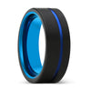Deus Black Brushed Tungsten Carbide Ring Blue Offset Groove - 6mm & 8mm