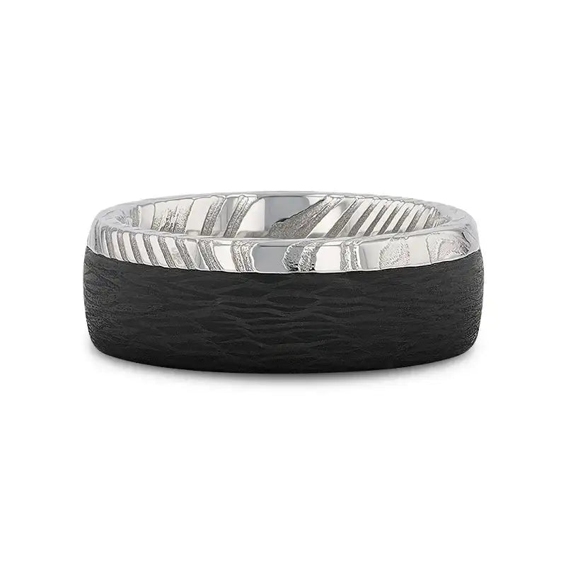 HUDSON Damascus Steel Ring with Wavy Carbon Fiber Inlay