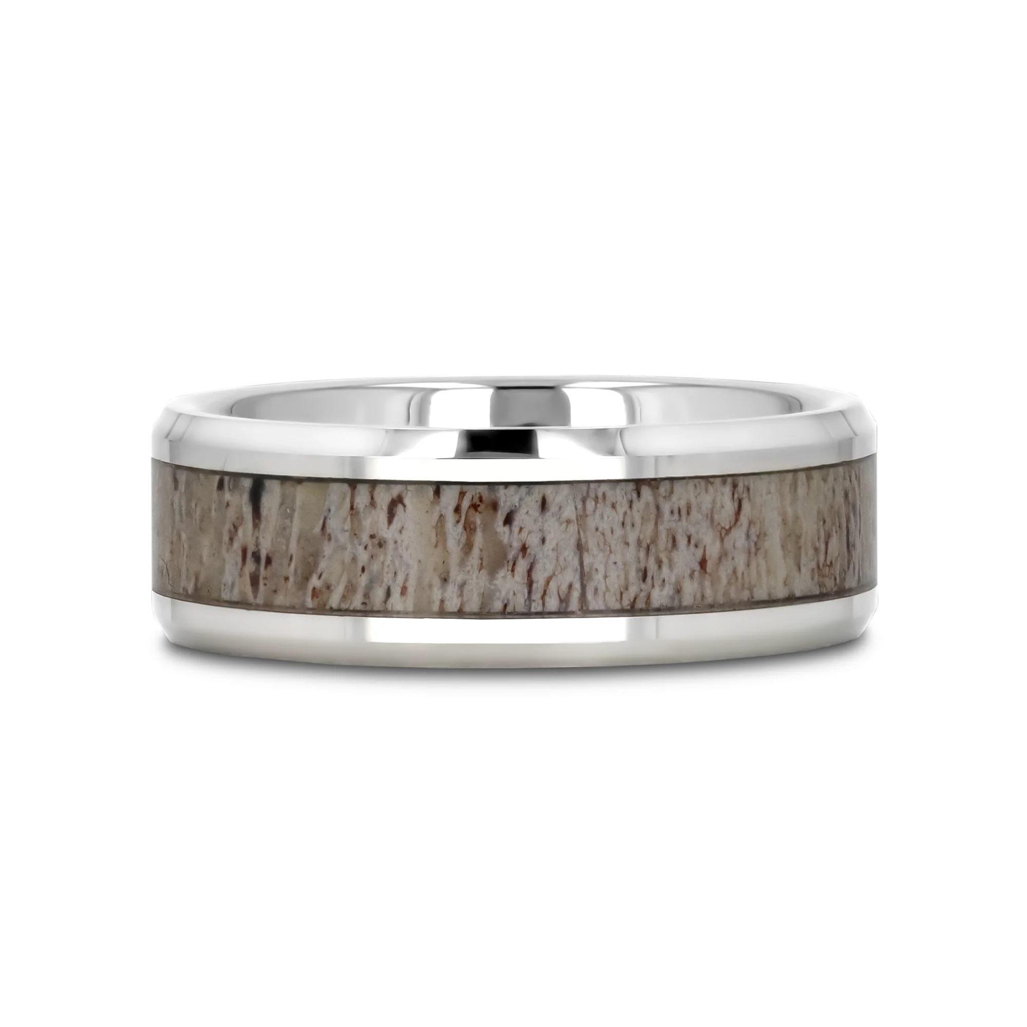 Ombre Deer Antler Tungsten Ring For Men With Beveled, Polished Finish - 6mm & 8mm