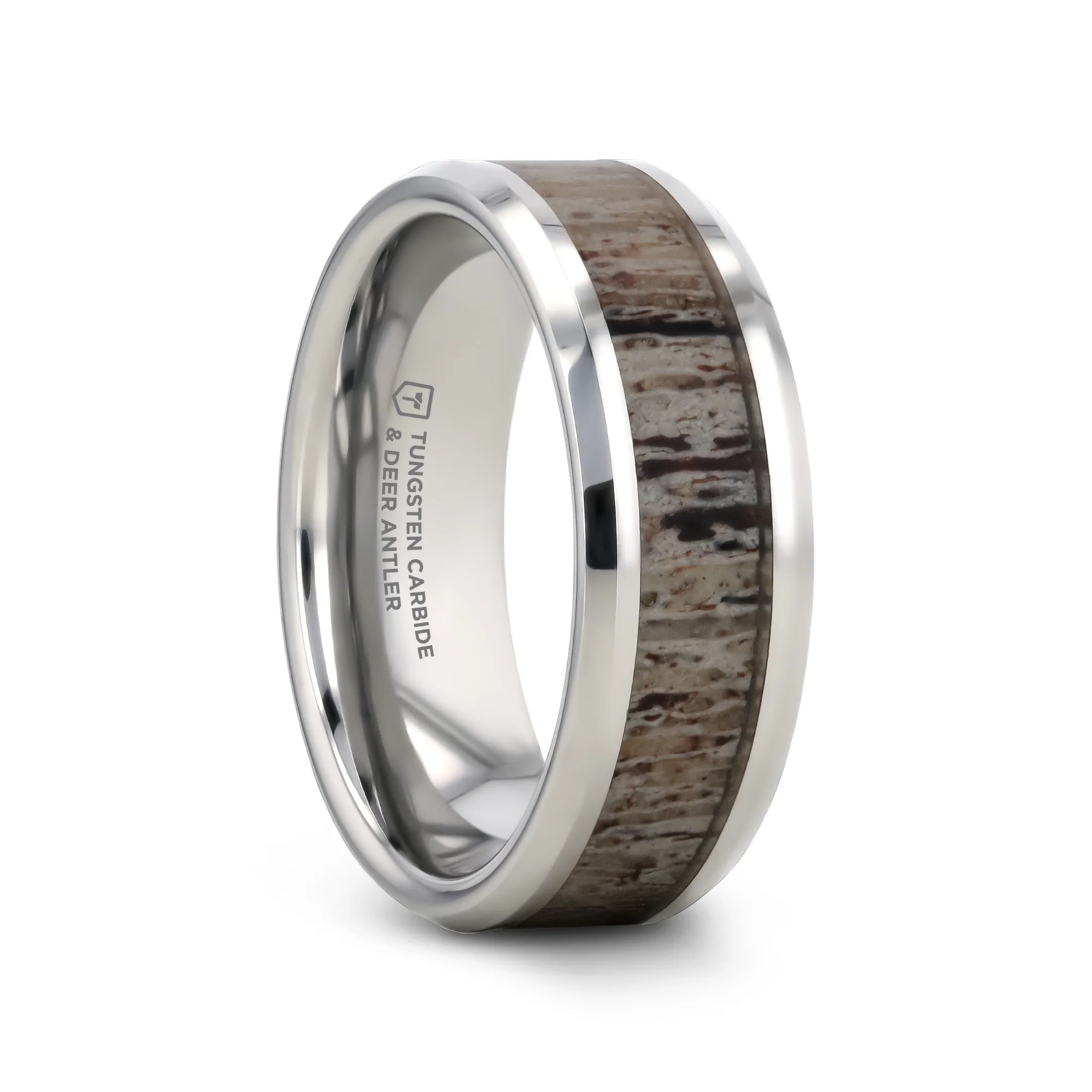 Ombre Deer Antler Tungsten Ring For Men With Beveled, Polished Finish - 6mm & 8mm