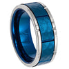 Montel Men's Blue Hammered Tungsten Wedding Ring with Notches - 8mm