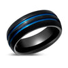 McGee Men's Domed Black Tungsten Ring with Two Blue Grooves - 8mm