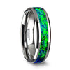 Prada Matching Ring Set Tungsten Ring Emerald Green & Sapphire Blue Opal Inlay - 6mm & 8mm