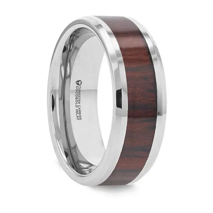 Tierre Tungsten Carbide Ring With Rich Cocobolo Wood Inlay – 8mm