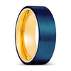 Delgado Blue Brushed Flat Tungsten Ring 18K Gold Plated Inside - 6mm - 10mm