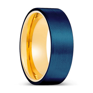 Delgado Blue Brushed Flat Tungsten Ring 18K Gold Plated Inside - 6mm - 10mm - 6mm / 5 / Tungsten