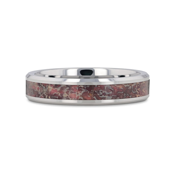 Makula Pink Dinosaur Bone Inlaid Beveled Tungsten Carbide Wedding Ring ...