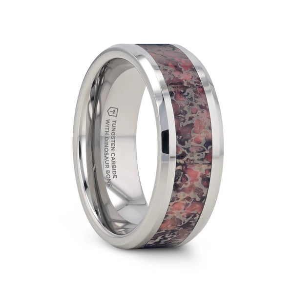 Makula Pink Dinosaur Bone Inlaid Beveled Tungsten Carbide Wedding Ring ...