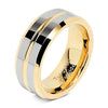 Tungsten Rings for Mens Two Tone Gold Wedding Bands Silver Polished Finish - 8mm