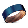 Dario Blue Brushed Flat Tungsten Wedding Ring with Zebra Wood Sleeve  6mm & 8mm