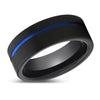 Manoah Flat Black Brushed Tungsten Ring Blue Offset Groove - 6mm & 8mm