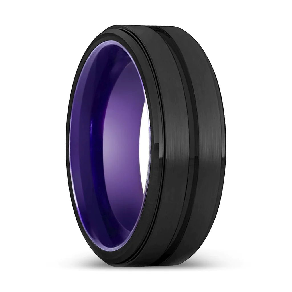 Nikolas Black Tungsten Ring Purple Aluminum Inside Stepped Edges - 6mm - 10mm