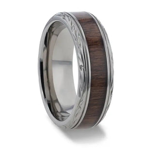 Odrin Rosewood Inlay With Intricate Beveled Edges Titanium Wedding Ring - 8mm - 5 / Titanium