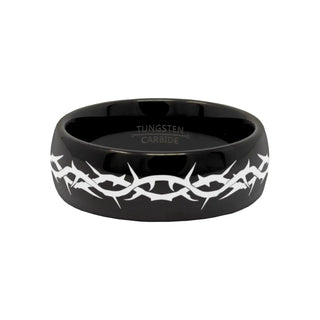 Smyrna Unisex Black Domed Tungsten Ring with Thorn Crown Engraving - 6mm, 8mm & 10mm - 4.00 / 6mm / Black