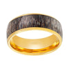 KETAN Men's Domed Tungsten Ring with Deer Antler and Yellow Gold Inlay - 8MM