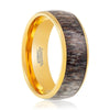KETAN Men's Domed Tungsten Ring with Deer Antler and Yellow Gold Inlay - 8MM