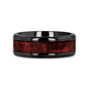 BRIGHTON Redwood Inlaid Black Titanium Men's Wedding Band With Beveled Edges 8mm