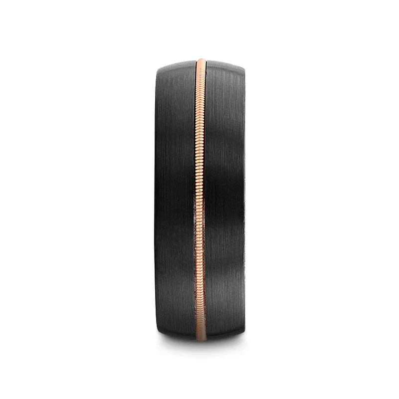 Reem Black Tungsten Ring with Brass Guitar String and Whiskey Barrel Inner Sleeve - 8mm