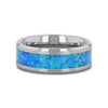 Rolando Tungsten Wedding Ring With Blue Green Opal Inlay & Polished Finish 4mm-10mm