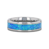 Rolando Tungsten Wedding Ring With Blue Green Opal Inlay & Polished Finish 4mm-10mm