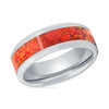 Macias Mens Beveled Tungsten Wedding Ring with Red Fire Opal - 8mm