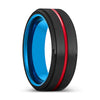 Manabu Black Tungsten Ring Stepped Edge Red Groove & Blue Inside - 6mm & 8mm