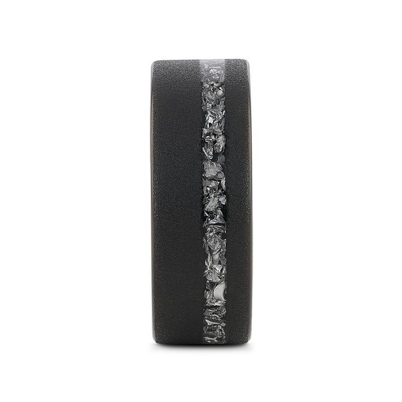 Agapios Flat Sandblasted Mens Black Tungsten Ring with Meteorite Fragments Inlay - 8mm