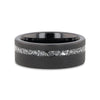 Agapios Flat Sandblasted Mens Black Tungsten Ring with Meteorite Fragments Inlay - 8mm