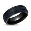 Monaco Domed Black Tungsten Wedding Ring with Two Blue Grooves - 6mm & 8mm